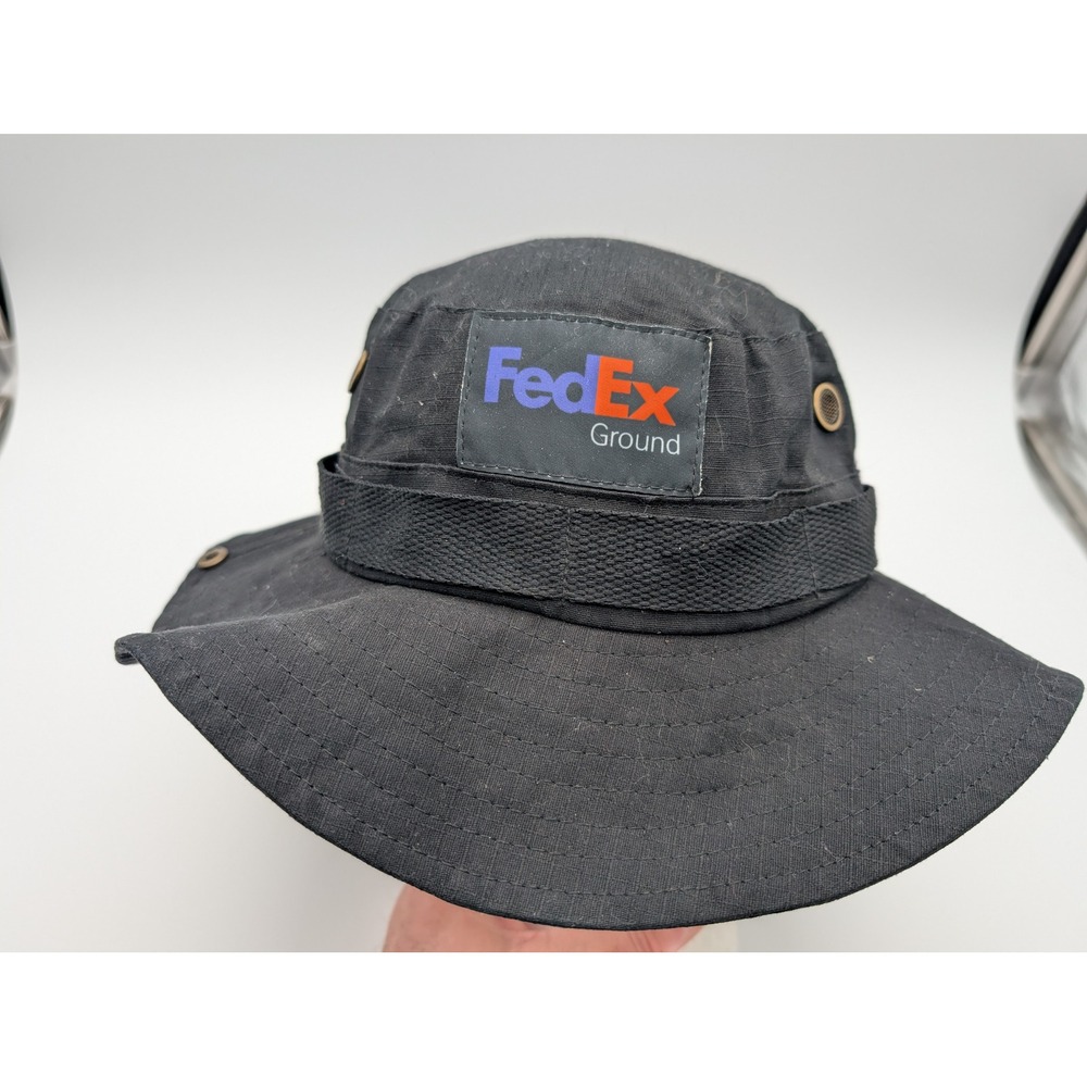 Three In FedEx Ground Black Ripstop Boonie Bucket Hat Adjustable Chin Strap